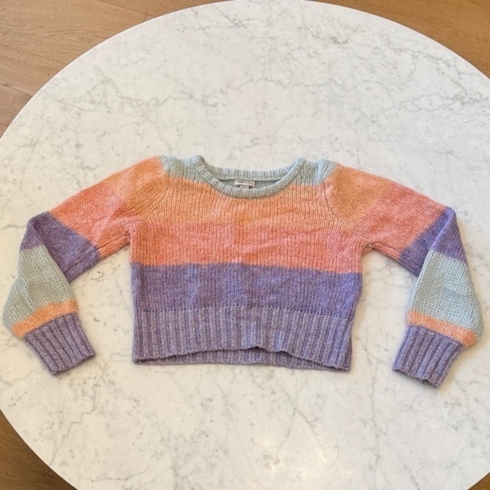Habitual Girls Pastel Stripe Mohair Wool Blend Cropped Sweater Size 12